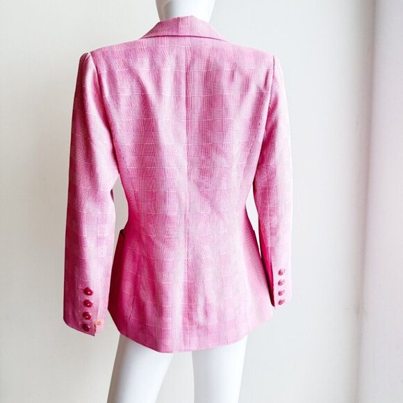 Vintage Jean Louis Scherrer Pink Metallic Silver Plaid Blazer 38 - Picture 5 of 15